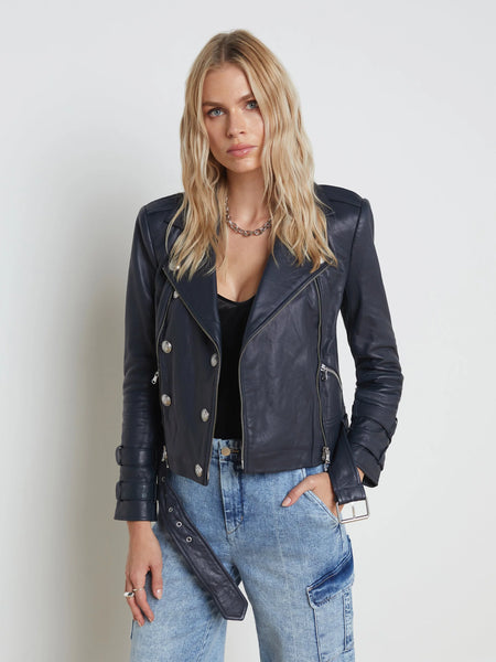 L'AGENCE Billie Belted leather jacket in midnight