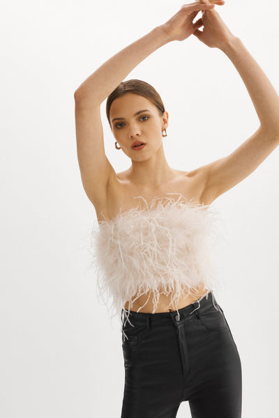 LAMARQUE Zaina Feather Bustier in Bone