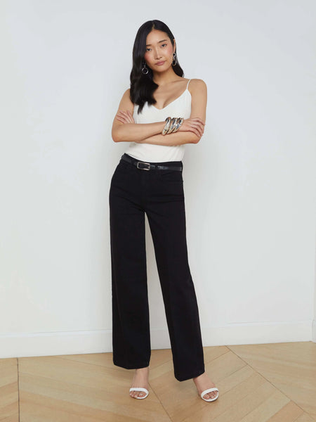 L'AGENCE Clayton High rise Wide Leg Pants in Noir