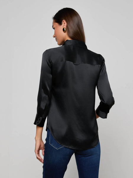 L'AGENCE Dani 3/4 sleeve silk blouse in black