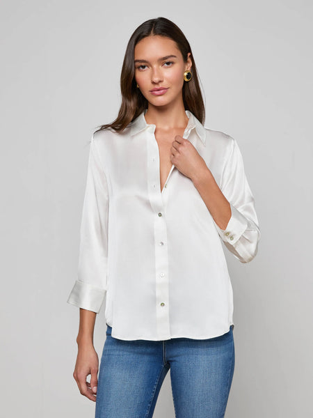L'AGENCE Dani 3/4 sleeve silk blouse in ivory