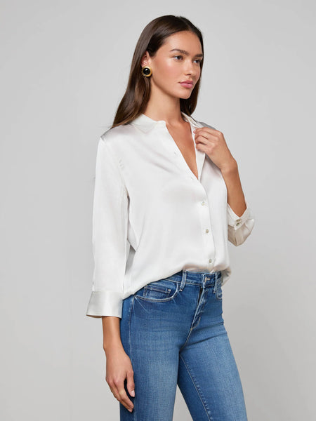 L'AGENCE Dani 3/4 sleeve silk blouse in ivory