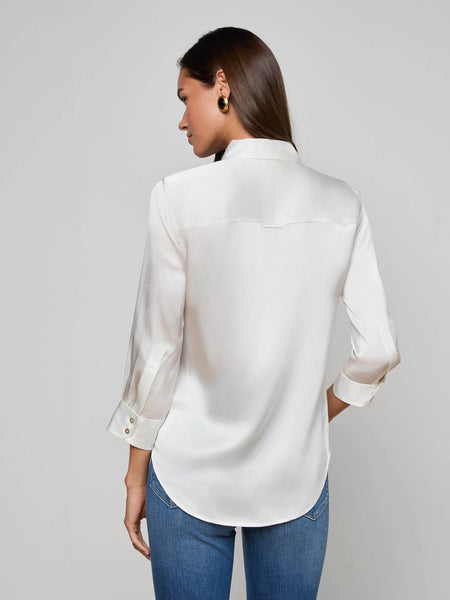 L'AGENCE Dani 3/4 sleeve silk blouse in ivory