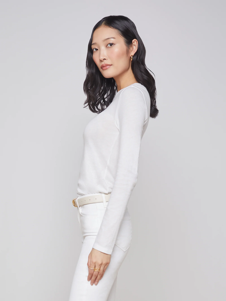 L'AGENCE Tess Long Sleeve Crewneck in White