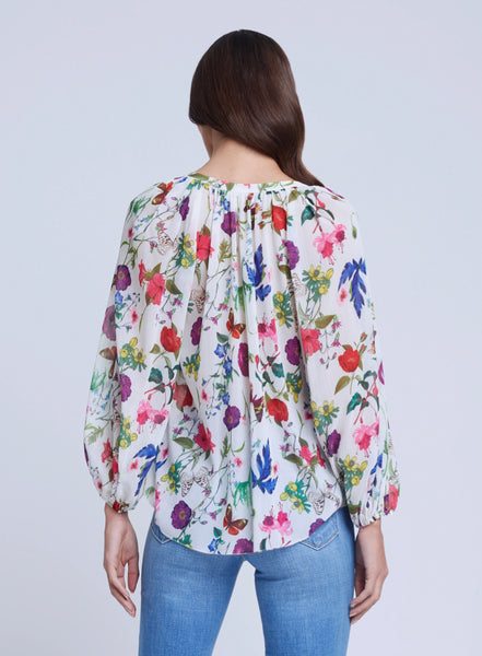 L'AGENCE Teagan Dolman Sleeve Blouse in Ivory Multi