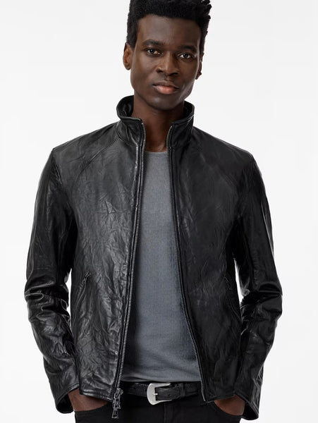 John Varvatos ANSEL Band Collar Leather Jacket -  Black