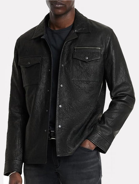 John Varvatos ASHER  Crinkle Leather Jacket - Black
