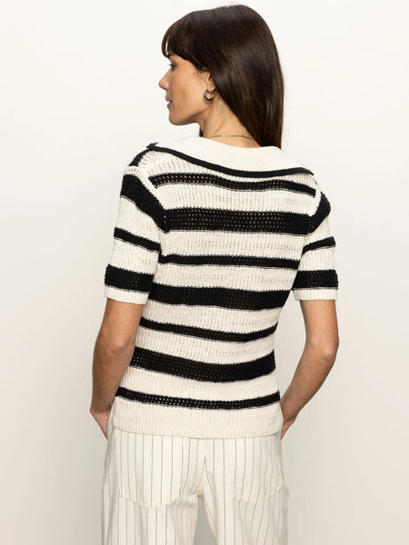 Sanctuary Knitted Collared Stripe Top in Black/Chalk