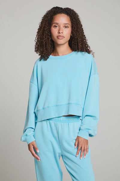 Chaser Casbah Crop Long Sleeve Pullover in Aqua