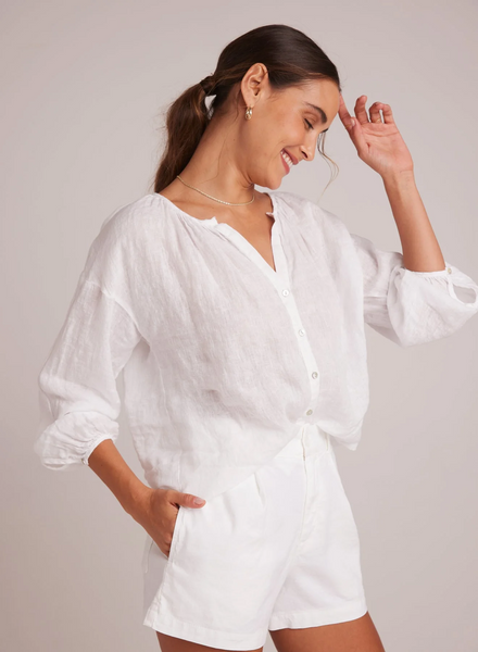 Bella Dahl Shirred Neck Linen Blouse in White