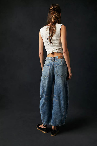 Free People Good Luck Mid Rise Barrel Jean in Ultra Light