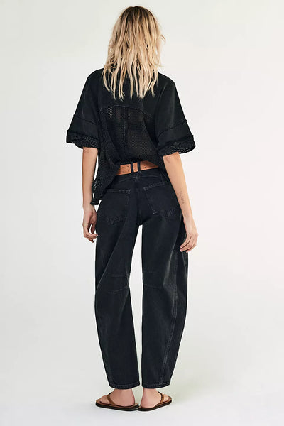 Free People Good Luck Mid Rise Barrel Jean in Soundwave