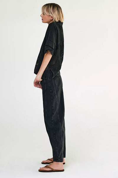 Free People Good Luck Mid Rise Barrel Jean in Soundwave