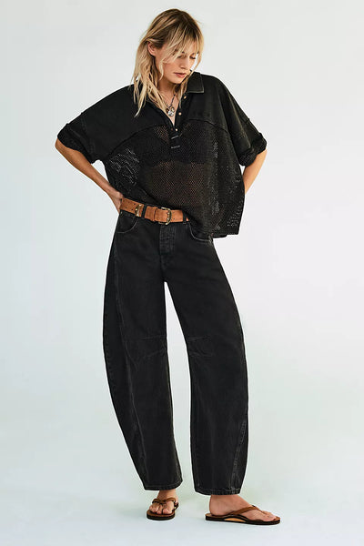 Free People Good Luck Mid Rise Barrel Jean in Soundwave