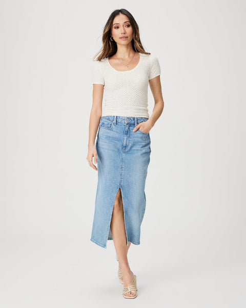 Paige Angela Midi Front Slit Skirt in Ysabel