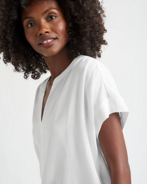 Splendid Wynne Crepe Short Sleeve Blouse in White