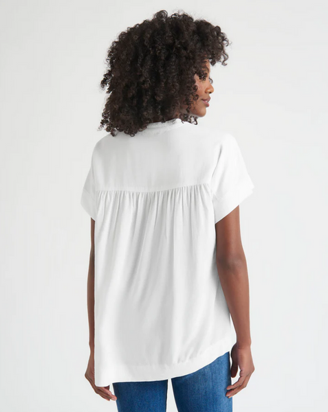 Splendid Wynne Crepe Short Sleeve Blouse in White