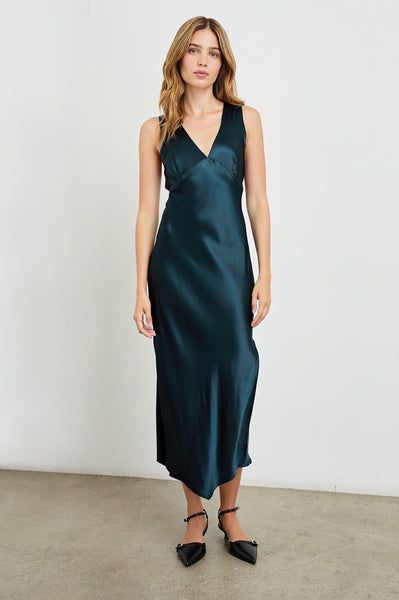 Rails Monique Satin Crepe V-Neck Dress in Deep Sea
