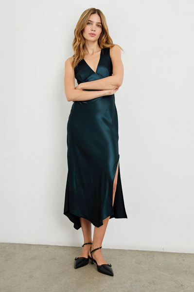 Rails Monique Satin Crepe V-Neck Dress in Deep Sea