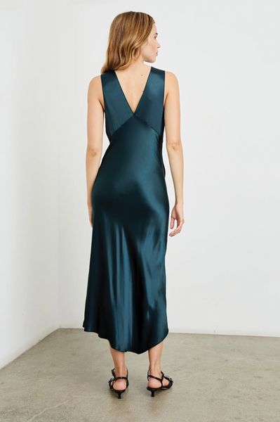 Rails Monique Satin Crepe V-Neck Dress in Deep Sea