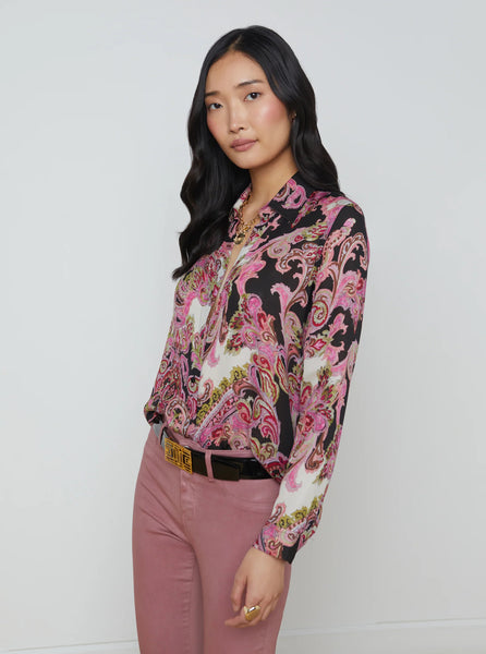 L'AGENCE Nina L/S Blouse in Black/Burnt Multi Paisley