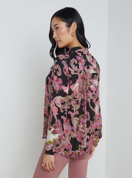 L'AGENCE Nina L/S Blouse in Black/Burnt Multi Paisley