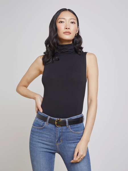 L'AGENCE Ceci Sleeveless Luxe Turtleneck in Black