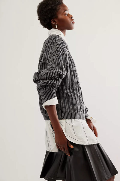 Free People Frankie Cotton Cable Sweater in Black