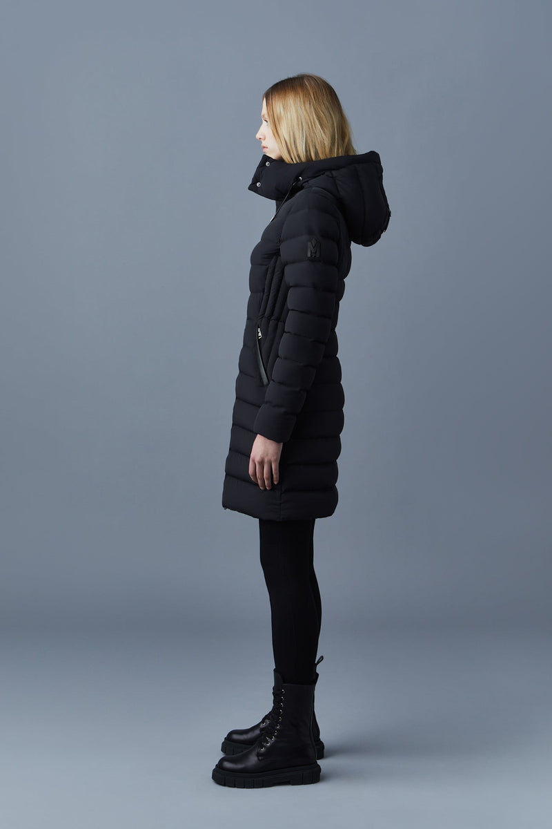 Mackage Farren Hooded Light Down Coat in Black manhattan casuals