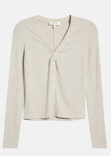 FRAME Slinky L/S Rib Henley in Oatmeal Heather