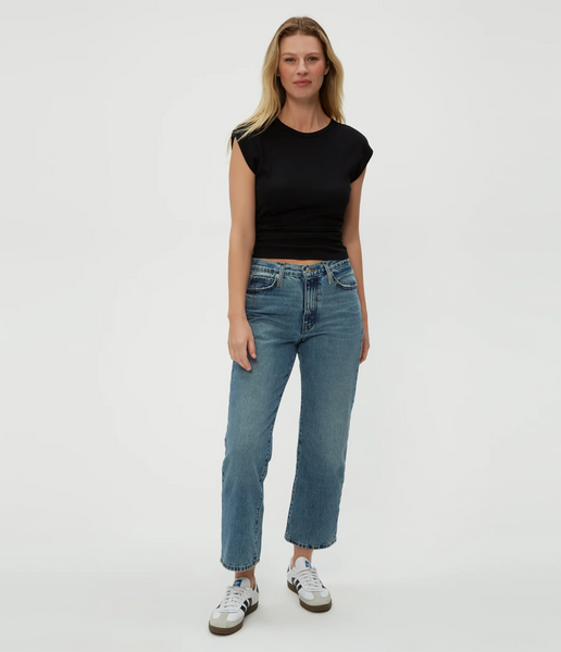 michael stars Joni Power Shoulder Crew T-Shirt in Black