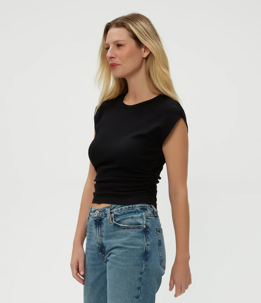 michael stars Joni Power Shoulder Crew T-Shirt in Black