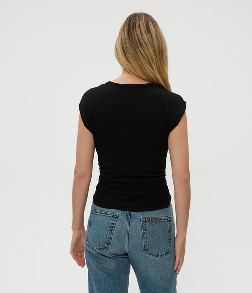 michael stars Joni Power Shoulder Crew T-Shirt in Black