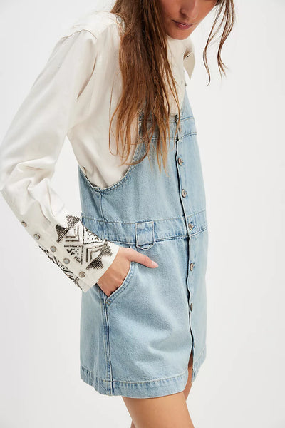 Free People Edie Denim Skirtall in Apple Blues