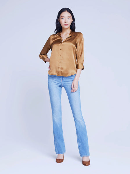 L'AGENCE Dani 3/4 sleeve silk blouse biscotti