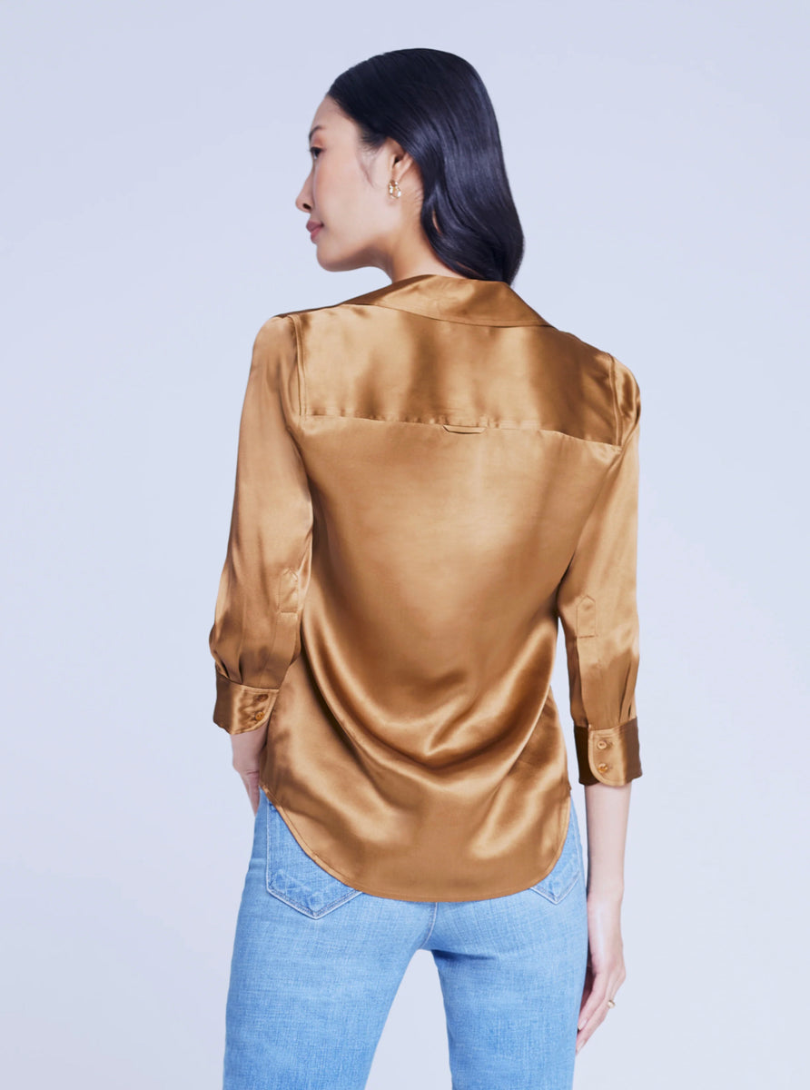 L'AGENCE Dani 3/4 sleeve silk blouse biscotti – manhattan casuals