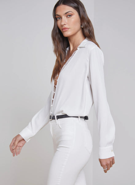 L'AGENCE Kori Lace Trim Blouse in White