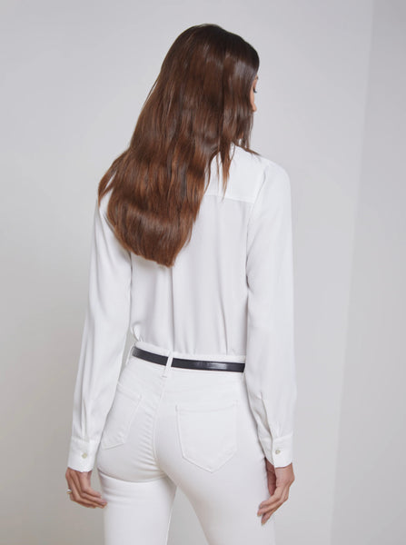 L'AGENCE Kori Lace Trim Blouse in White