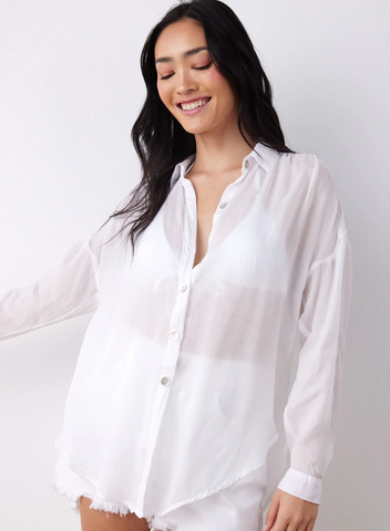 Bella Dahl flowy beach button down shirt in white