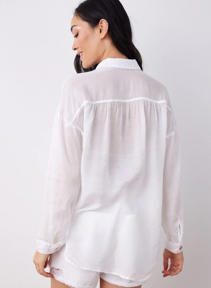 Bella Dahl flowy beach button down shirt in white