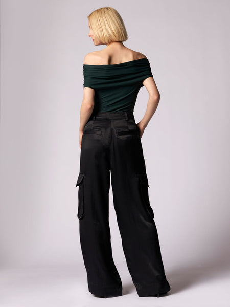 EQUIPMENT Yelena Off Shoulder Top in Scarab Green