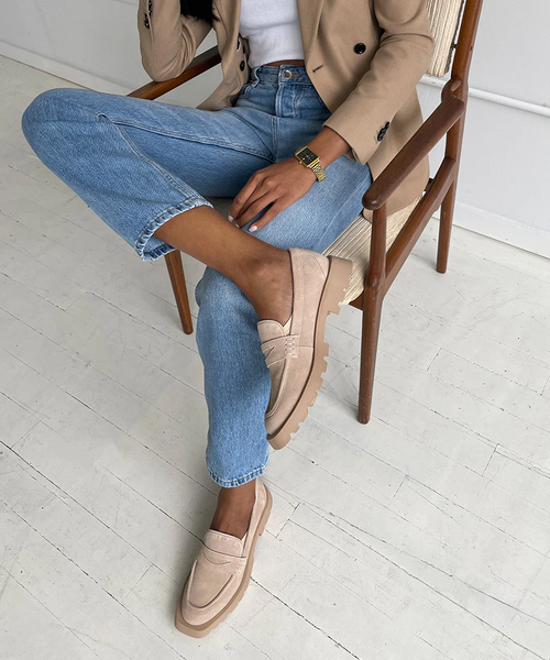 Dolce Vita Elias Sleek Chunky Sole Loafer in Dune Suede