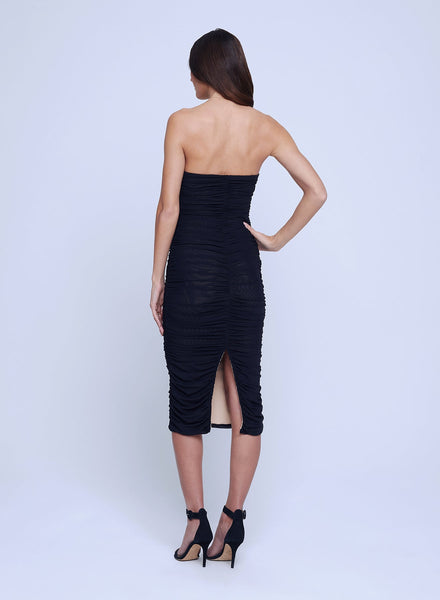 L'AGENCE Caprice Strapless Midi Dress in Black