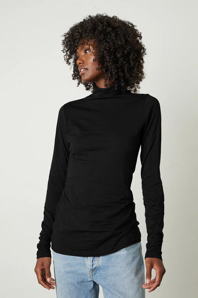 Velvet Talisia05 Gauzy Whisper Mock Neck Top Black