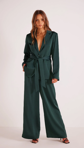 Mink Pink Erin Belted Blazer in Emerald Green