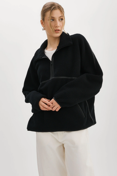 LAMARQUE Helsa Polar Fleece Pullover in Black/Black