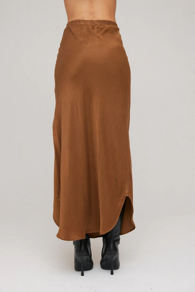 bella dahl asymmetric side slit skirt in twilight gold