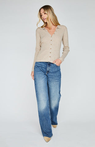 Gentle Fawn Finn Long Sleeve Ribbed Top in Heather Taupe