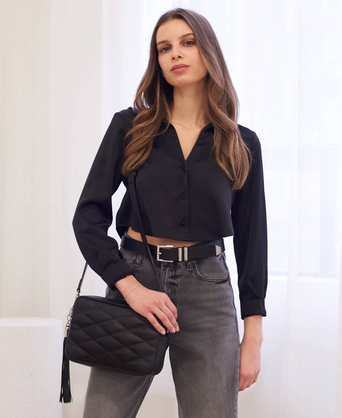 Brave Mina Napa leather belt in Black with gold buckle