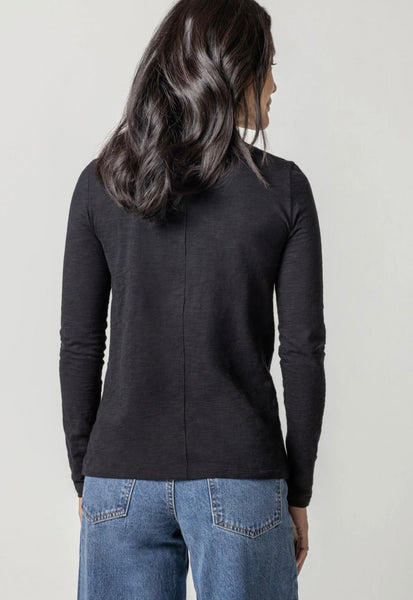 Lilla P Long Sleeve Slub Crewneck in Black